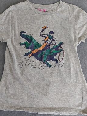 Crazy Dog T-Shirts Cowboy Riding Alligator Womens Graphic Tee Gray Medium